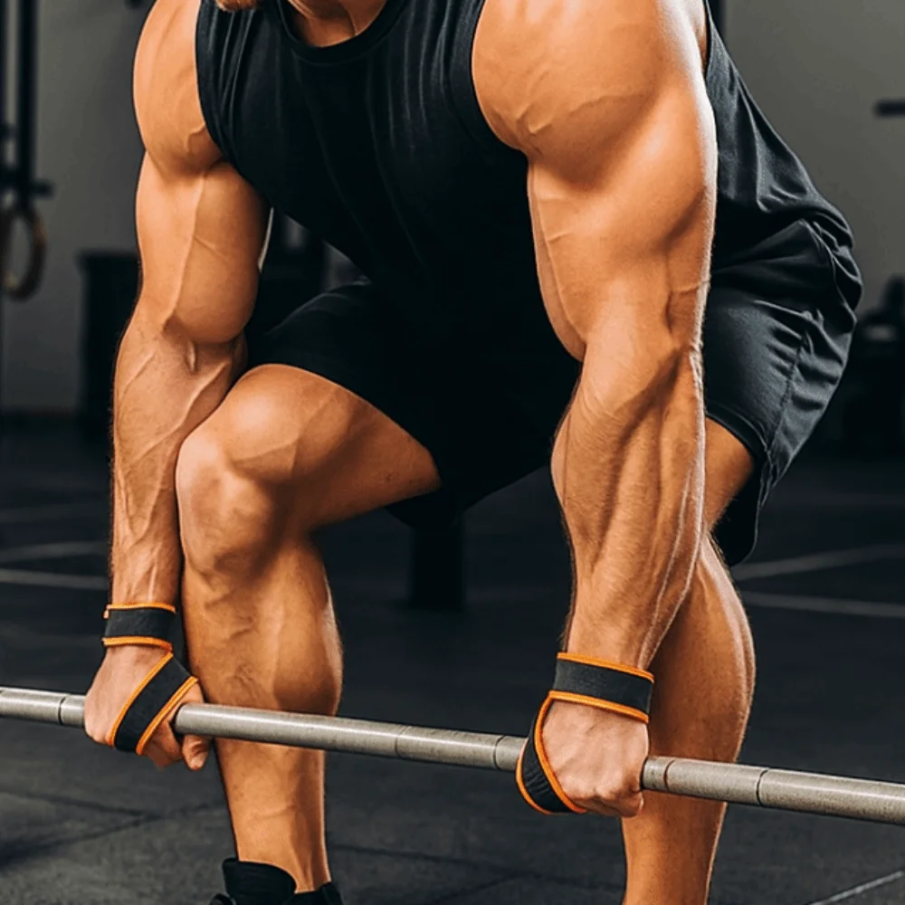 1 par de correas de levantamiento de Fitness naranjas y negras, muñequeras antideslizantes resistentes al desgaste para levantamiento de pesas, duraderas y ajustables - imagen 3