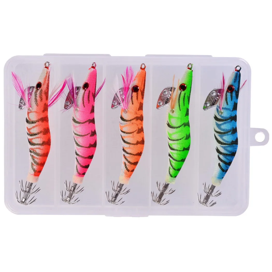 5 piezas 2,5 #   Cebo de pesca duro, señuelo de pesca, anzuelo de calamar de plomo, camarones de madera, Señuelos de pesca artificiales, pulpo, sepia, camarones - imagen 2