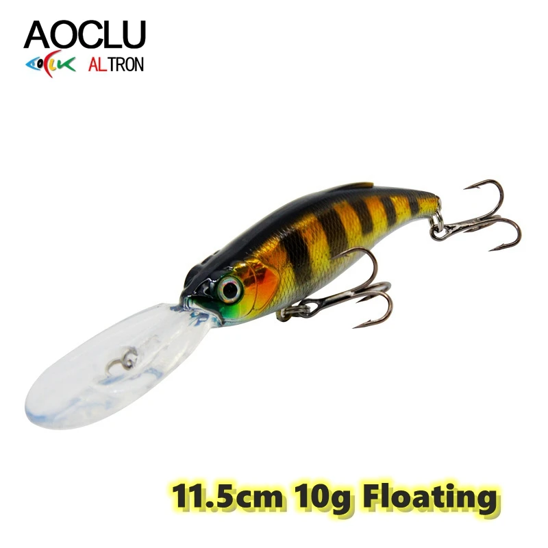 AOCLU-señuelo de pesca flotante Minnow, cebo duro de 115mm y 10g, manivela de buceo profundo, profundidad de 1,5-3m, anzuelo VMC, aparejos de calidad