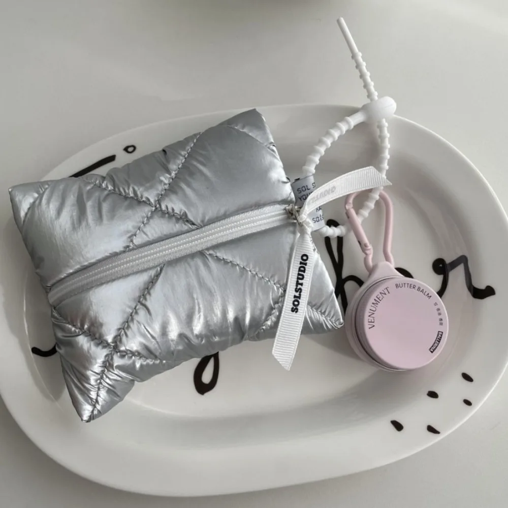 Bolsa de cosméticos de algodón acolchado a la moda, monedero de viaje con cremallera suave, bolsa de almacenamiento pequeña portátil de Color sólido - imagen 4