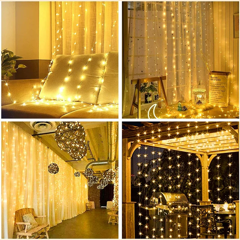 Guirnalda de luces LED de 3M, decoración de hadas, USB, cortina navideña, lámpara de guirnalda, 8 modos para el hogar, jardín, fiesta de Navidad, boda de Año Nuevo - imagen 5
