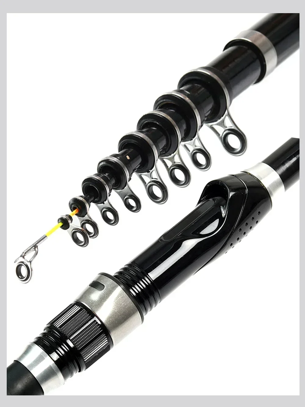 Caña de pesca compacta y versátil para aventuras de pesca