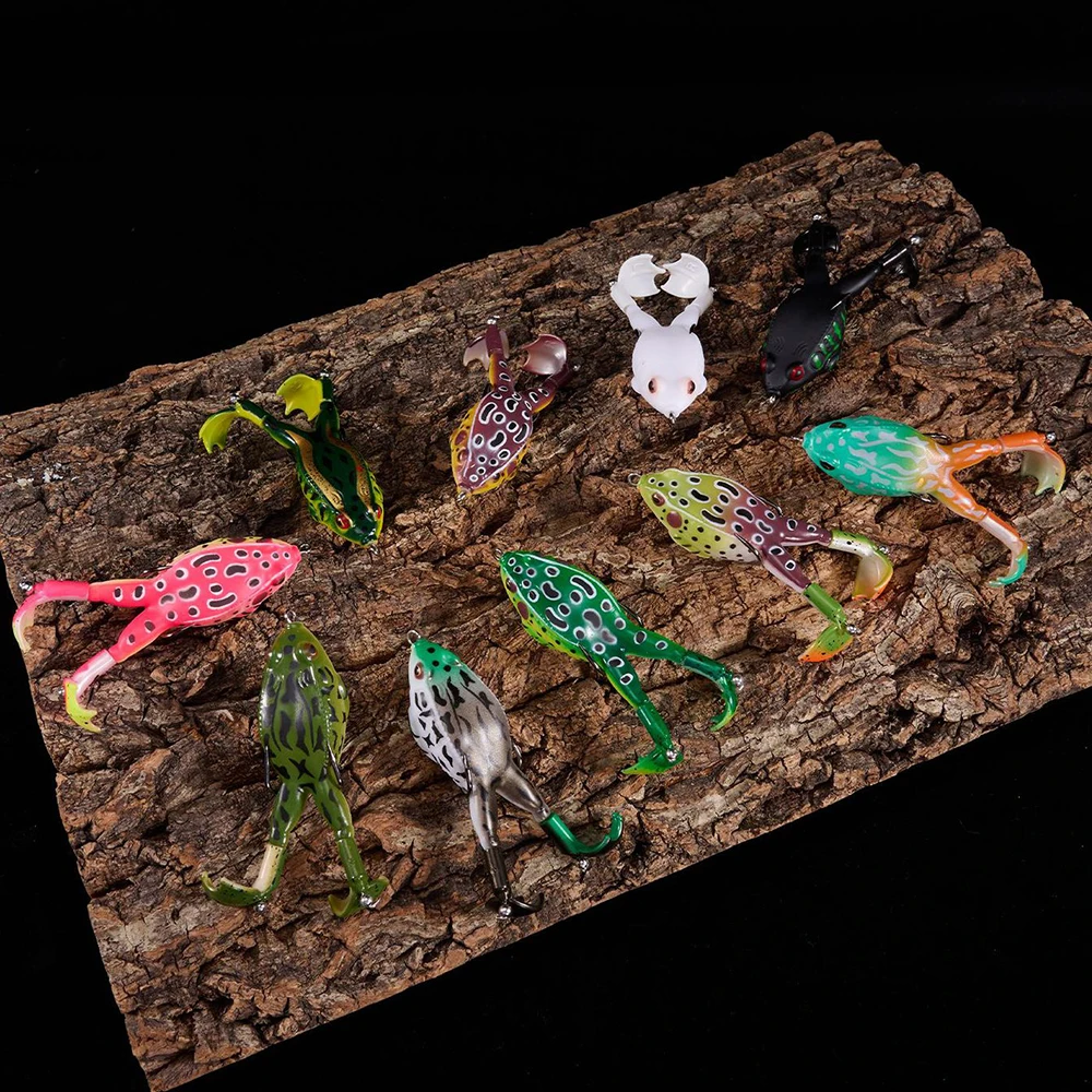 HERCULES-Juego de señuelos blandos de rana, accesorio realista, Rana suave, 9CM, 13,7G, cebo para peces, pies giratorios, rana para pescar