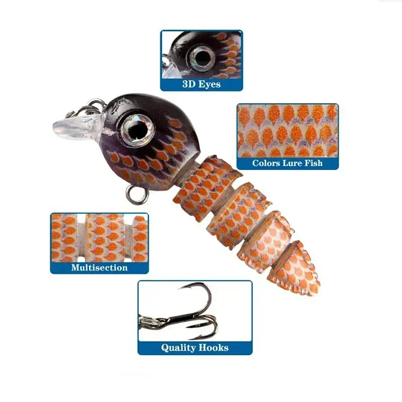 Señuelos de pesca cebo 5 secciones 5,5 cm 4,3g para lubina trucha cebos biónicos para peces señuelo de pesca segmentado hundimiento Swimbaits cebo duro - imagen 5