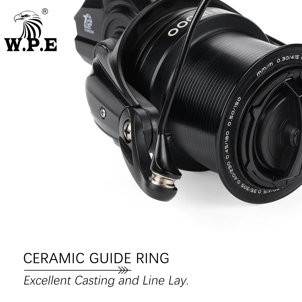 Carrete de pesca de carpa W.P.E HJ 12000/14000 7 + 1 rodamientos de bolas relación de engranaje 4,1: 1 carrete de pesca giratorio cuchara de Metal completa pesca de carpa - imagen 4