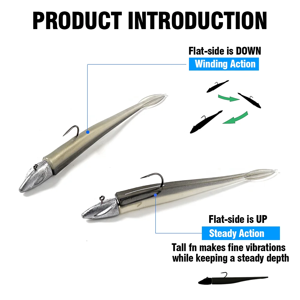 11 Uds. (cebo suave, 7 Uds. Y 4 Uds. Cabeza de anzuelo) combos de pececillo con cabeza de plantilla de 3,02 "para enrollar y dardos, cebo de natación de PVC para Lucio de lubina - imagen 4