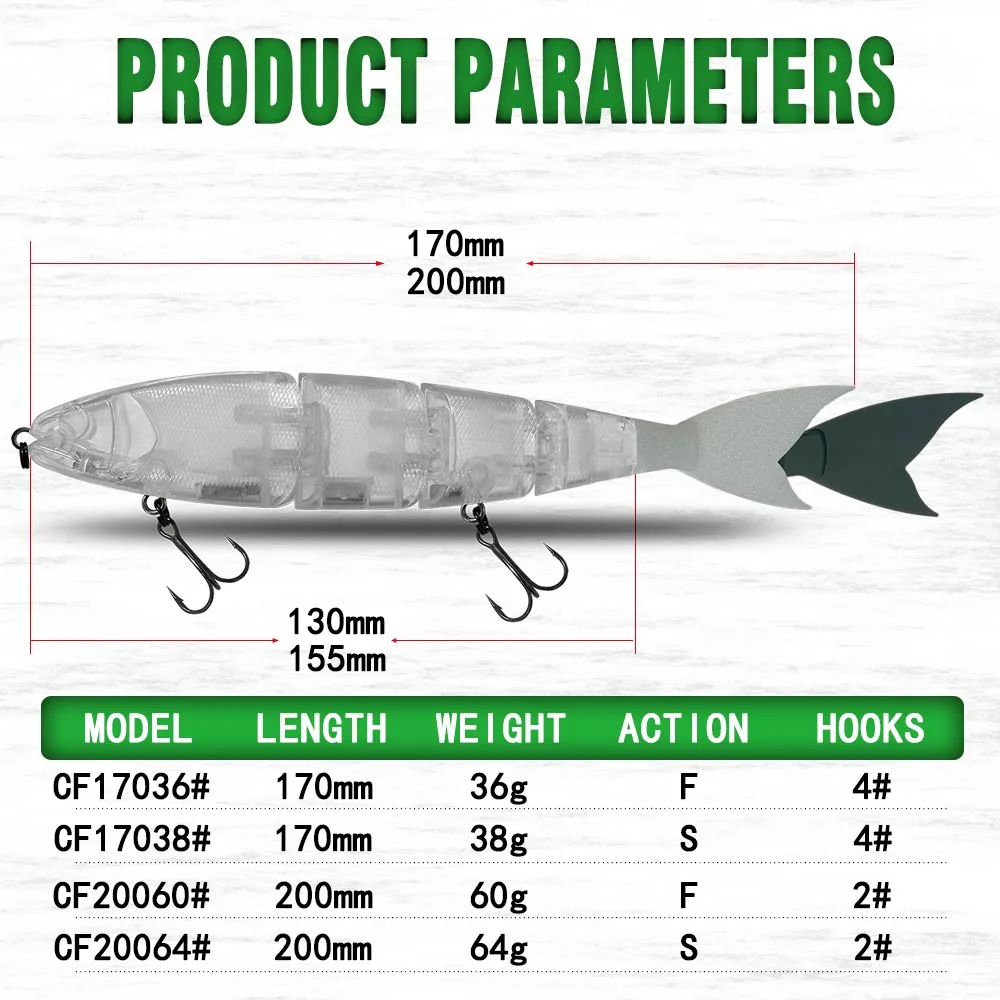 Swimbait sin pintar, cebo articulado DIY, señuelo de pesca flotante/hundimiento de 170/200mm con cola suave, cebo duro Artificial de plástico ABS - imagen 2