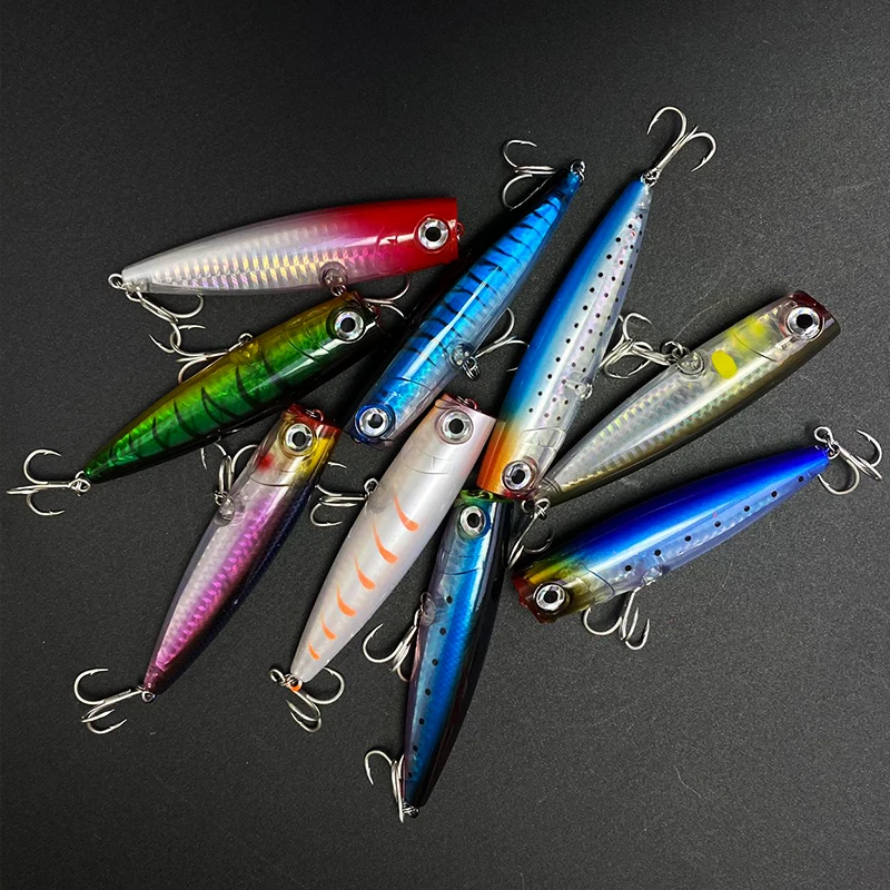 Señuelos de pesca Popper Topwater de 105mm y 23g, superficie de agua salada, Wobblers con interruptor para Lucio, Swimbait, cebo duro Artificial de fundición larga - imagen 5