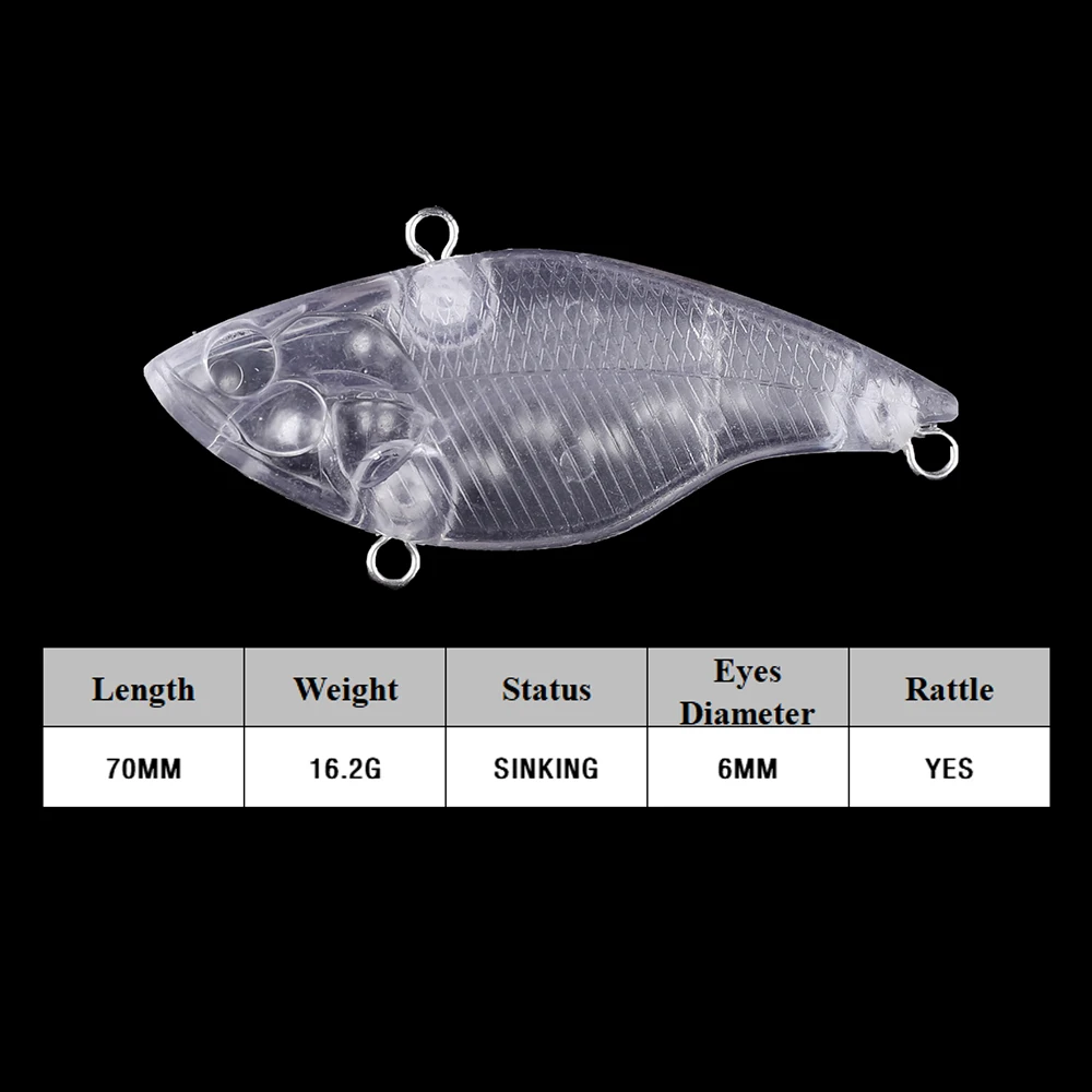 Chan'sHuang 20 piezas sin pintar, cebo en blanco que se hunde, sonajeros Crankbait sin labios, vibración VIB Wobbler, Señuelos de Pesca artificiales DIY - imagen 2