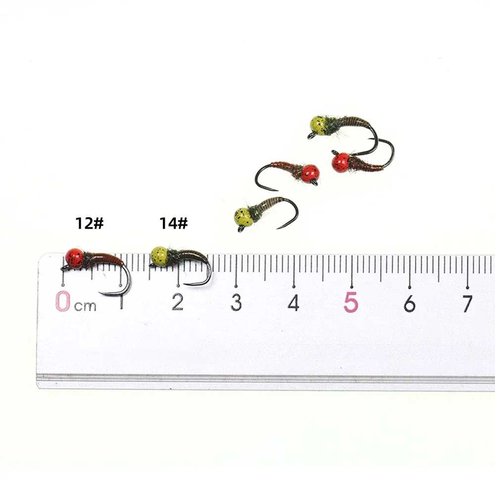 Wifreo 4 piezas # 12 # 14 Offset manchado ponderado Beadhead Jig sin púas Ninfa Perdigon Ninfa pesca con mosca moscas húmedas señuelo Oliva roja - imagen 3
