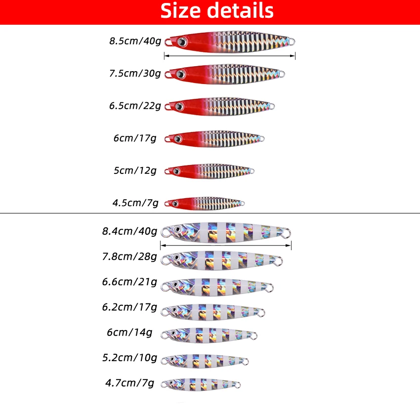 Kit de Señuelos de Pesca en agua salada, cuchara de fundición a tierra, 10 piezas, 7G, 10G, 17G, 21G, 30G, 40G, 60G - imagen 2