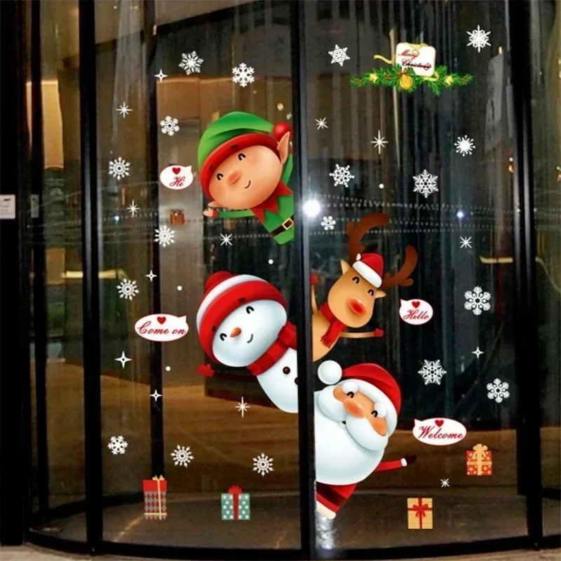 Nuevo adhesivo de pared de estilo navideño, ventana de tienda de Claus, puerta de habitación de niños, diseño de escena de cristal, pegatina de pared, decoración de fiesta - imagen 3