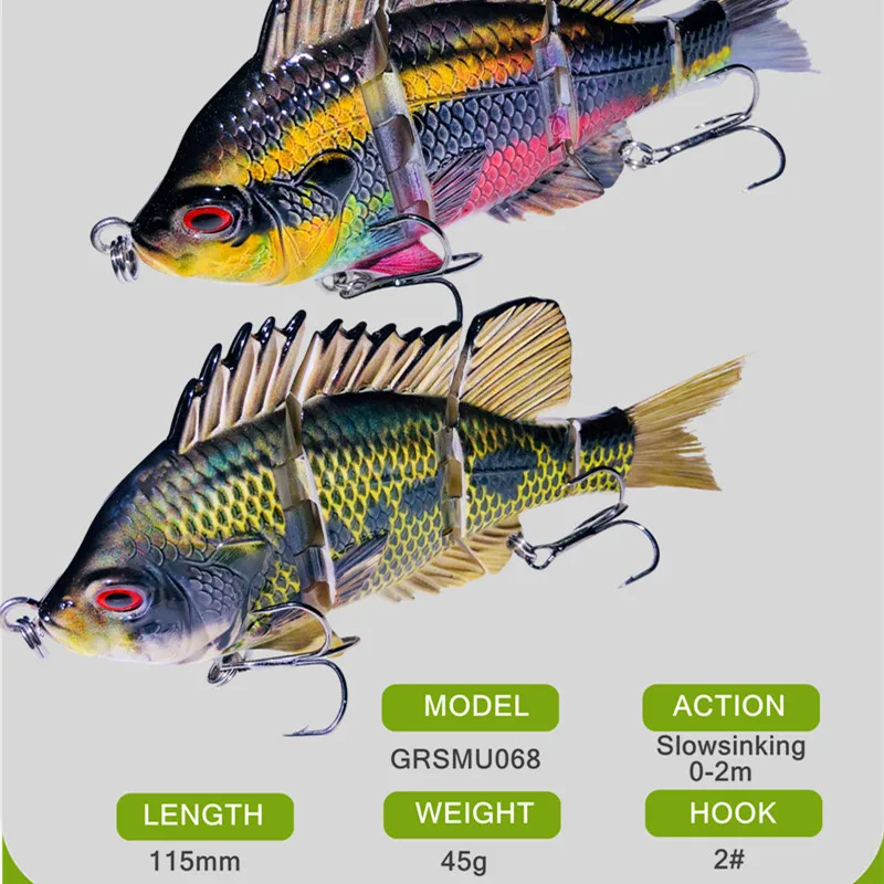 GREENSPIDE Wobbler hundimiento articulado – Swimbait para lucio - imagen 4