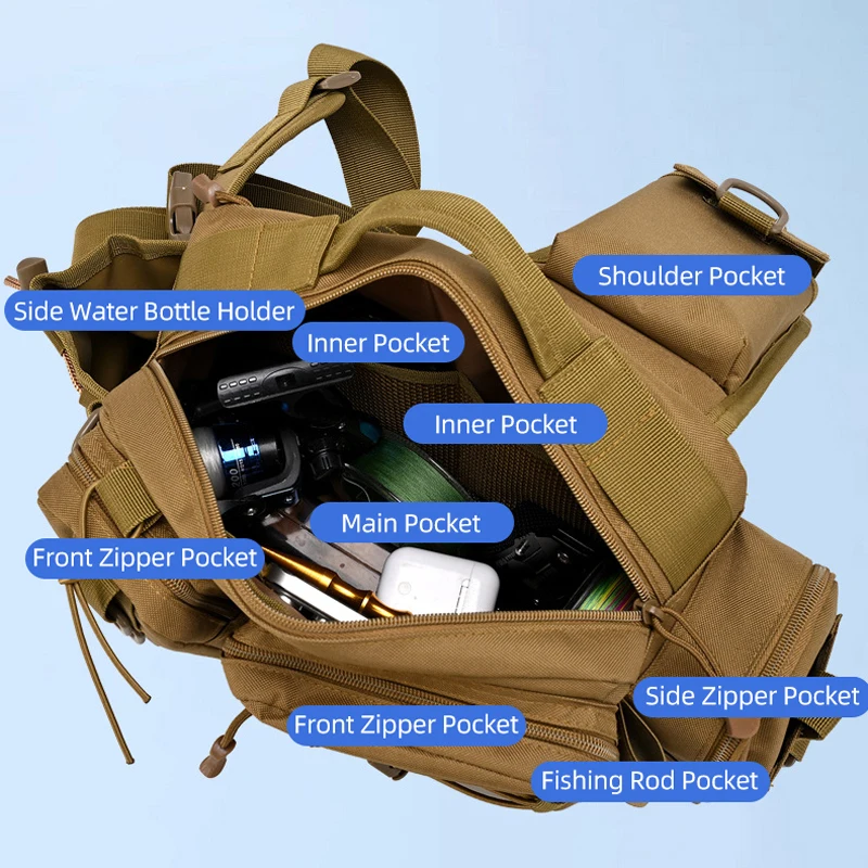 Mochila táctica de pesca con portacañas y sistema MOLLE - imagen 4