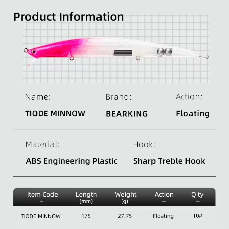 M175 BEARKING PRO 175mm 27,7g Señuelos de pesca de calidad cebo duro flotante Wobblers de calidad delgada aparejos de cebo Artificial Minnow - imagen 2