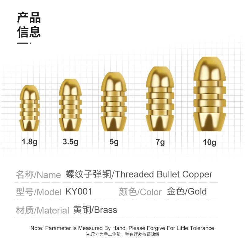 OBSESSION-Bala roscada de cobre KY001, 50 unidades, 1,8g, 3,5g, 5g, 7g, 10g, Conector de hundimiento más rápido, plomo de pesca de latón - imagen 3