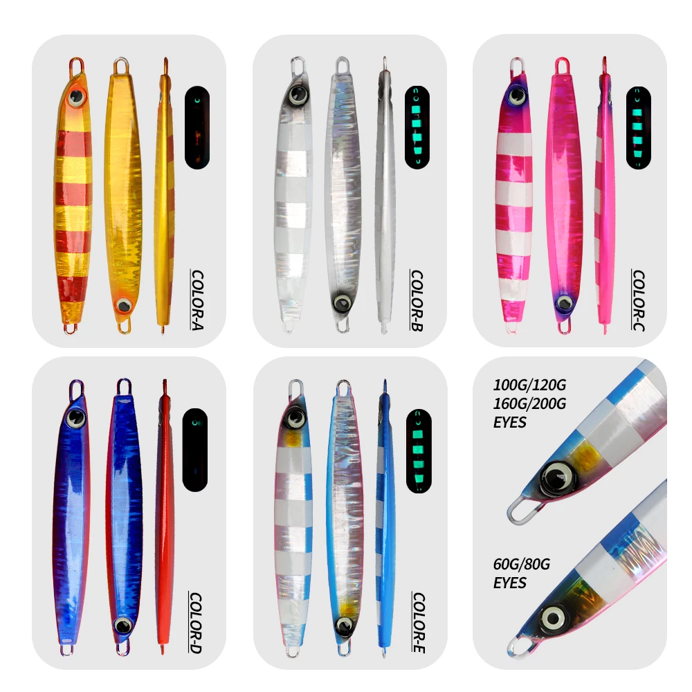TOLU Jig Head Metal 60-200g – Hundimiento lento 5 colores ojos 3D - imagen 4