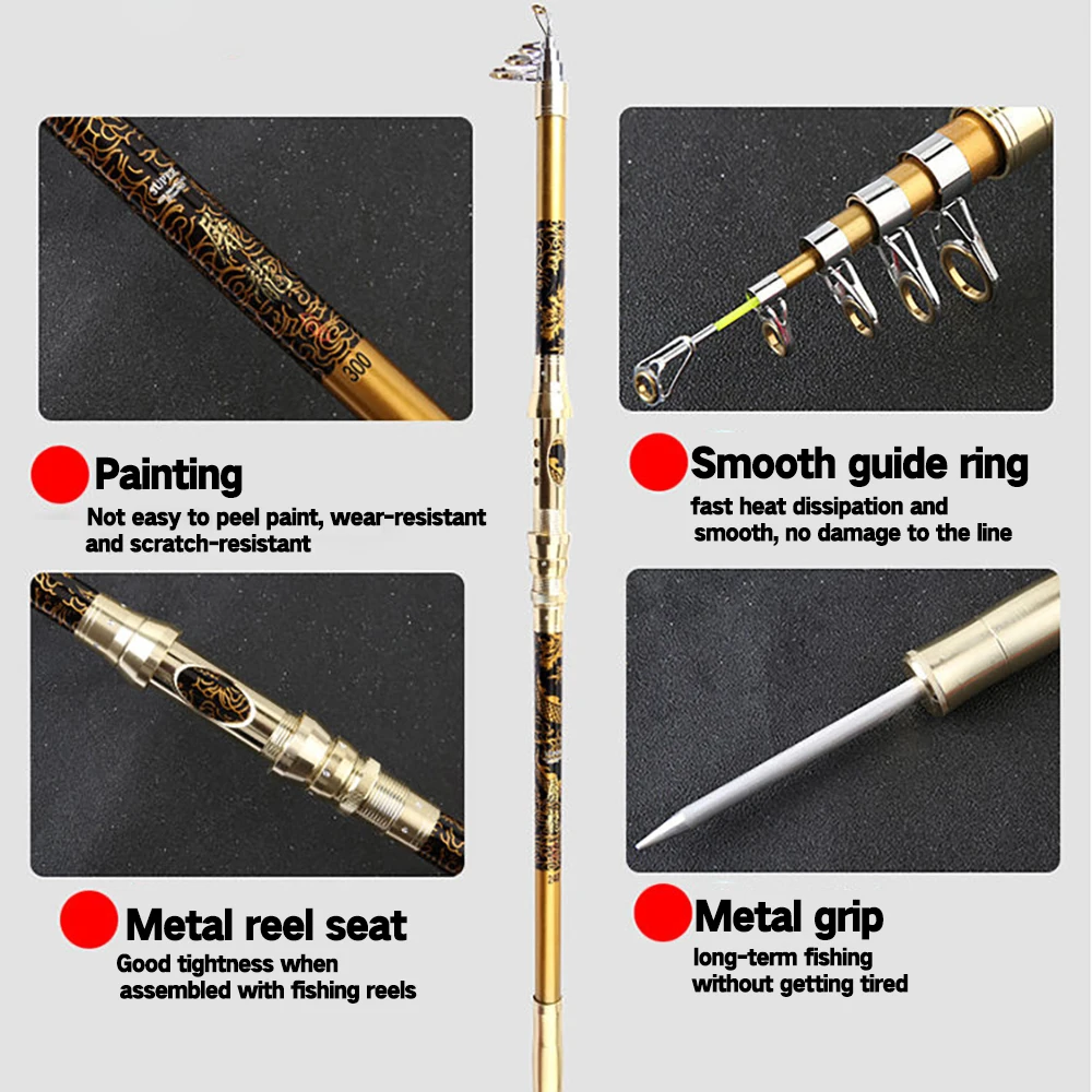 Caña de pescar giratoria portátil telescópica profesional, caña de pescar dura, 2,1 M, 2,4 M, 2,7 M, 3,0 M, 3,6 M, viaje, barco de mar, carpa giratoria - imagen 5