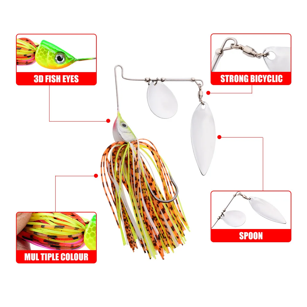 Señuelos de Pesca de 2 piezas y 10cm, señuelos de cuchara de lentejuelas, señuelo de pesca Artificial de Metal Jigging, cebo duro Spinnerbait con barba, aparejo de pesca - imagen 2