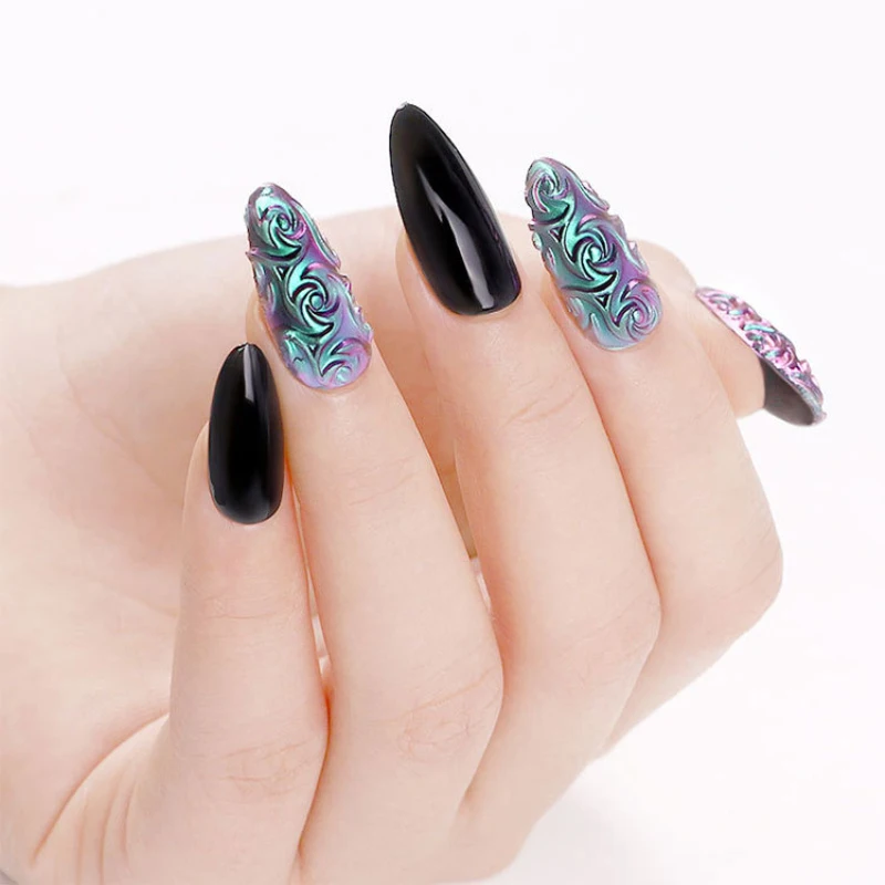 Polvo de purpurina en relieve para uñas, efecto metálico tallado, arte de uñas DIY, fototerapia, accesorios de decoraciones de Gel de manicura - imagen 3