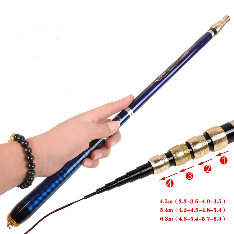 Caña de pescar telescópica de posicionamiento ajustable de 4,5 M-6,3 M, caña de pescar de carbono ultracorta, caña de pescar dura ultraligera - imagen 4
