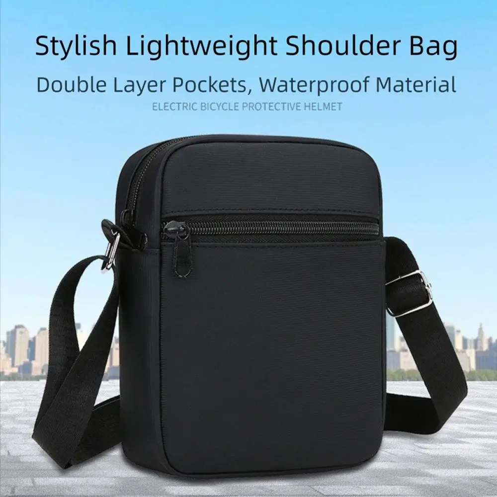 Bolso de hombro de PU a la moda, bolso cruzado impermeable negro, bolso ajustable para teléfono móvil con múltiples compartimentos para hombres - imagen 2