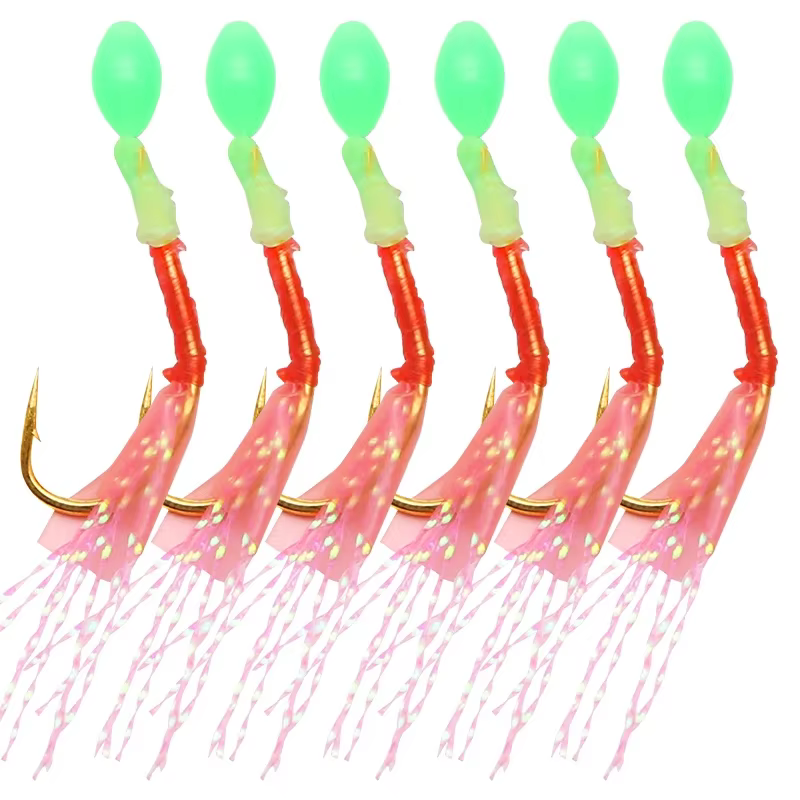 4 # -20 #   Ganchos de cuerda de carbono de acero 6 en 1, plumas de caballa, Señuelos de Pesca, accesorio de aparejos de pesca de mar, anzuelo luminoso, cabeza de plantilla J540 - imagen 2