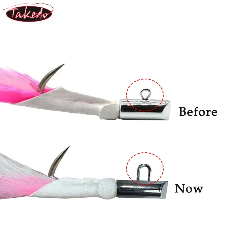 TAKEDO HT01 2.0 #   2.2 #   2.5 #   2.8 #   3.0 # Anzuelo de piel de ciervo galvanizado para pesca en el mar, anzuelo de plumas para Jigging, juego grande, anzuelo de atún y tiburón - imagen 4