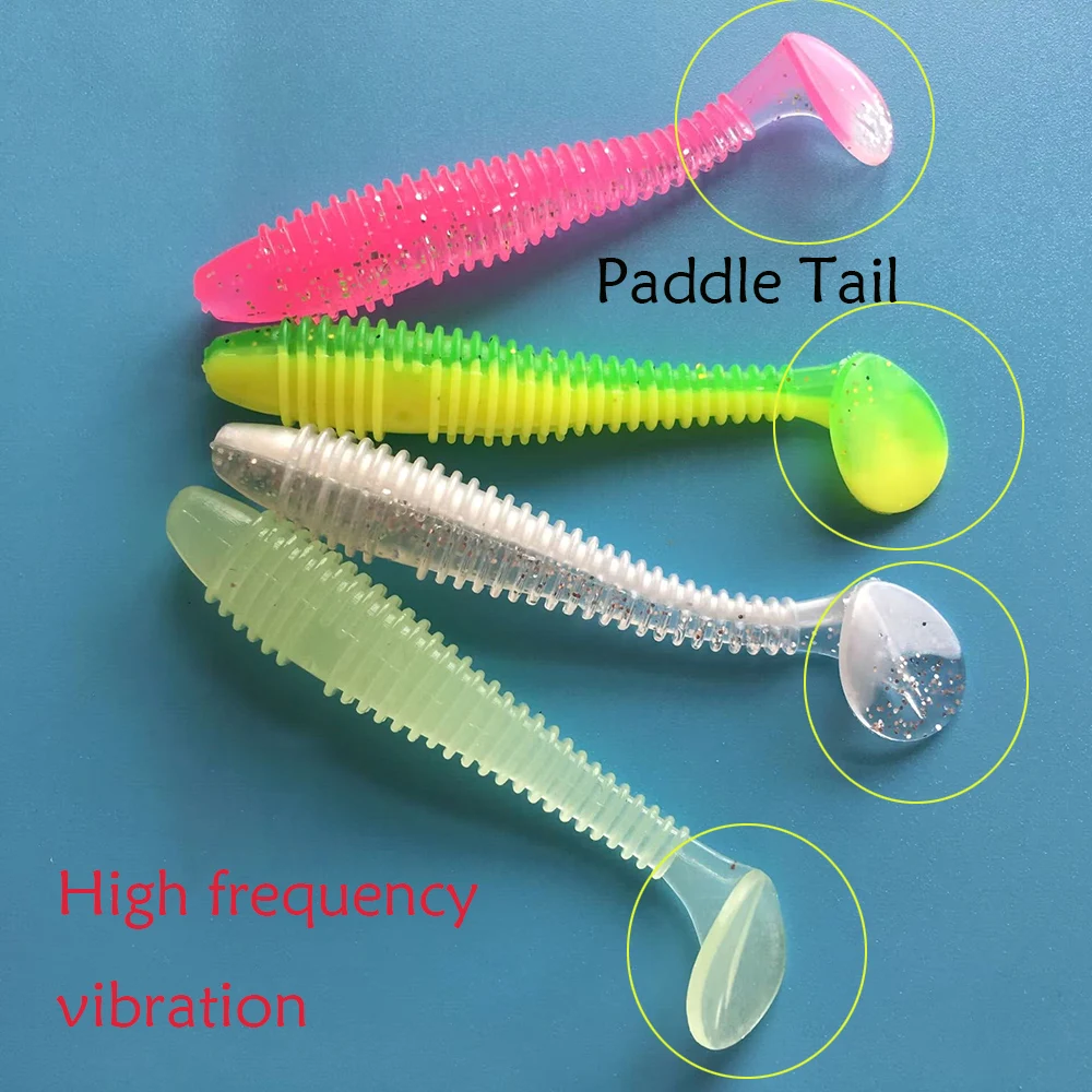 Señuelos blandos de pesca de silicona, cebo Artificial de cola de paleta de 7,5 cm, gusano oscilante, Swimbait, Wobbler para lubina, trucha - imagen 3