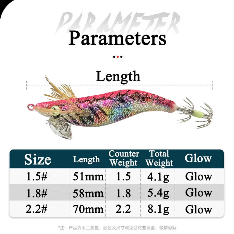 AS 10 Uds anzuelo de calamar coronas de camarones de madera plantillas de calamar cebo duro brillo 1,5 # 1.8 # 2.2 #   Juego de señuelos de pesca en el mar, sepia artificial, pulpo - imagen 3