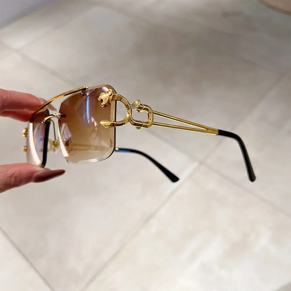 Gafas de sol sin montura de doble puente vintage Metal UV400 Gafas cuadradas de gran tamaño con gradiente para mujeres y hombres - imagen 4