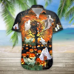 Lo más nuevo de verano, camisas hawaianas de manga corta, calabaza fantasma, calavera de Halloween, camisa hawaiana con estampado 3D, camisa informal de playa para hombre DXS01