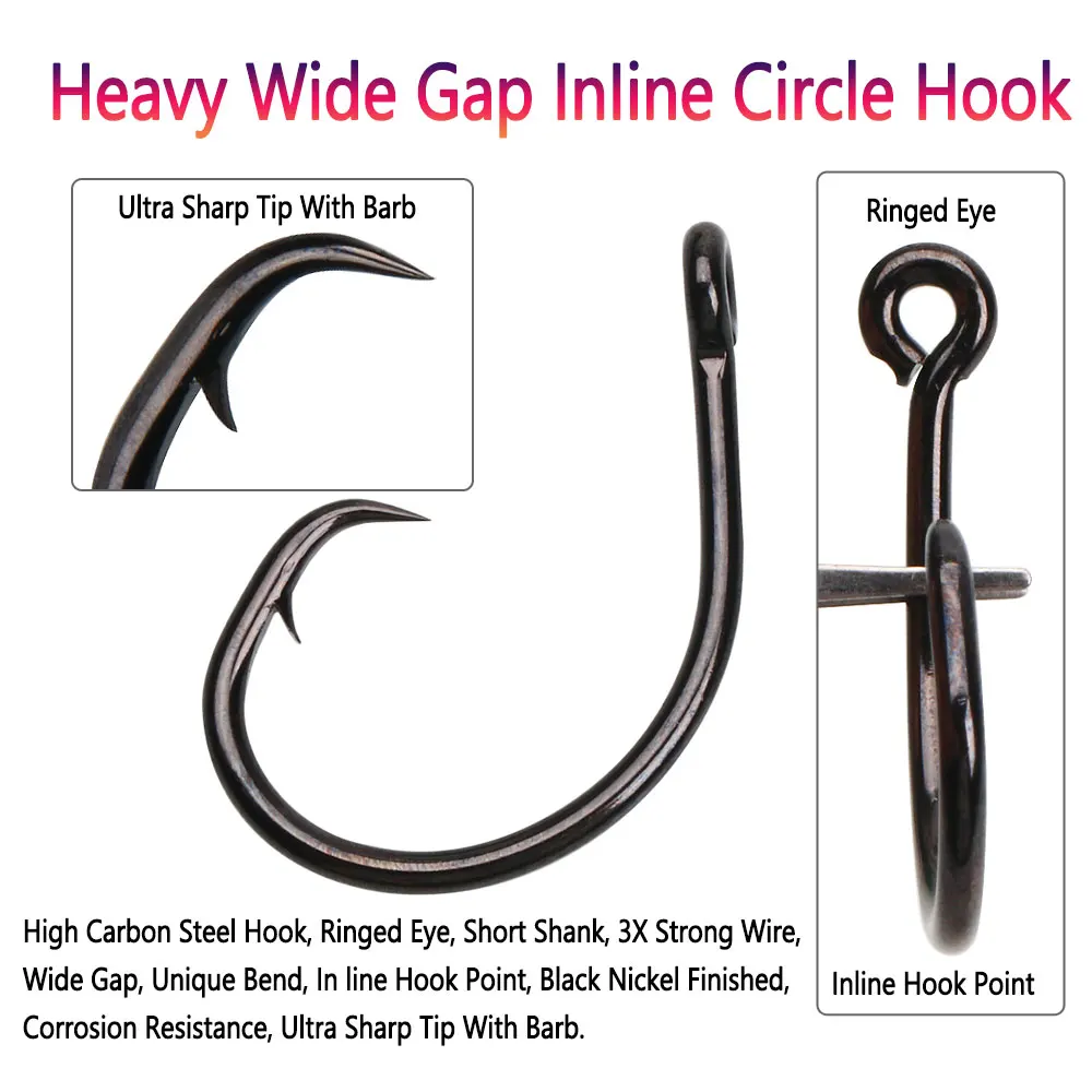 Bimoo-anzuelo circular en línea de 10 piezas, cebo vivo, tiburón, Marlin, pez gato, Lucio, atún, Wahoo, aparejos de pesca de agua salada - imagen 3