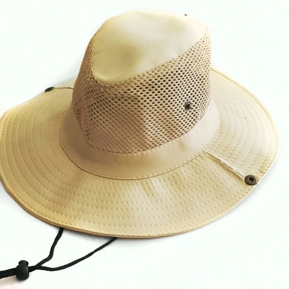 Sombrero de cubo al aire libre para hombre, gorra de Panamá transpirable de algodón, malla para pesca en la jungla, senderismo, playa, Protector solar - imagen 4