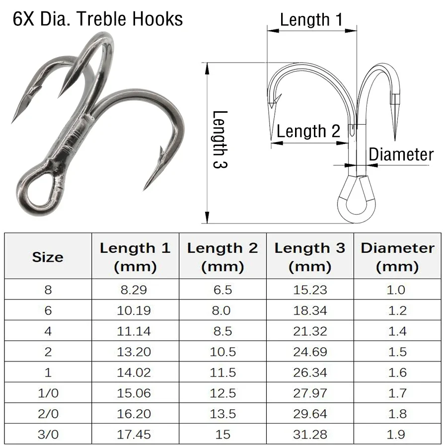 Anzuelos triples de pesca en agua salada, anzuelos triples clásicos de gran formato, 6 unidades, 8 #6 #4 #2 #1 #1/0 2/0 3/0 - imagen 4
