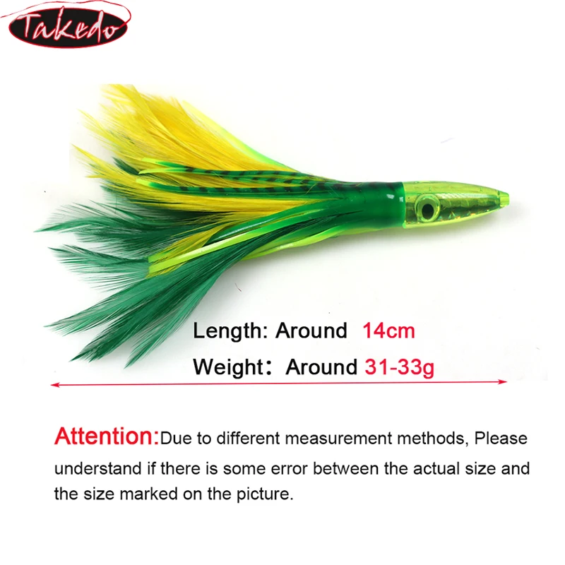 TAKEDO SP02 140MM 32G gran juego arrastre pulpo cebos calamar Jig señuelos resina cabeza de pez pluma falda Trolling cebo de pesca para atún - imagen 4