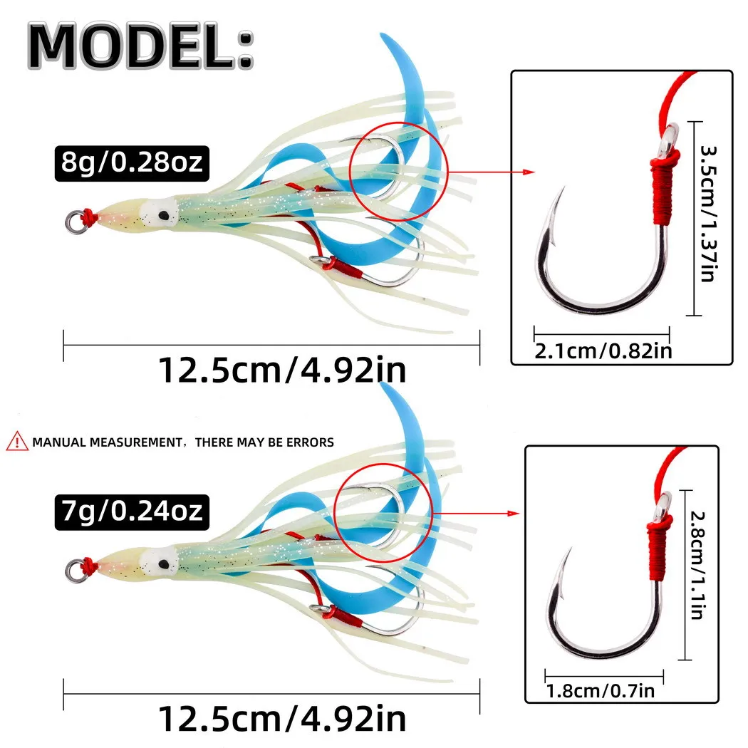 10 Uds. Anzuelo de pesca de 12,5 cm, anzuelo de señuelo suave Luminou pulpo, placa de hierro, doble gancho, pesca en barco de mar, cebo Artificial, peces de agua salada - imagen 2