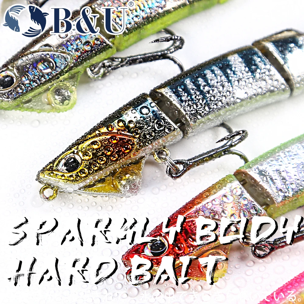 B & U-señuelo de pesca caliente, cebo profesional de calidad minnow, swim bait articulado, equipado con gancho negro o blanco, 9cm, 6,5g, 4 sectiones - imagen 4