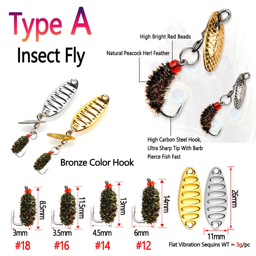 Bimoo-señuelo de pesca de 5 piezas, señuelo plano con vibración, lentejuelas, hormiga, casa, insectos, Ninfa - imagen 2