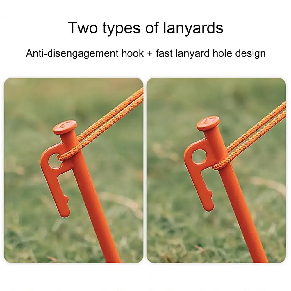 Estacas de acero resistente para tienda de campaña, clavijas de diseño de extremo romo, clavija de tienda de alta dureza, clavija de estaca de tienda de acero con orificio de gancho, suministros para acampar - imagen 5