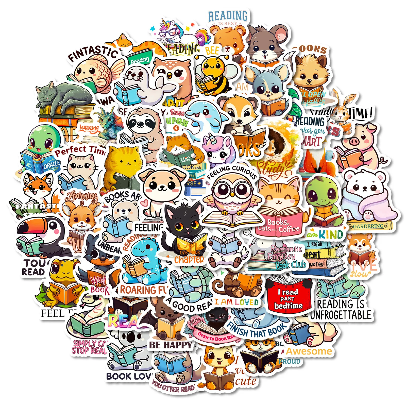 56 Uds lindo Animal amor lectura libros pegatinas DIY teléfono guitarra portátil maleta taza pegatinas impermeables - imagen 3