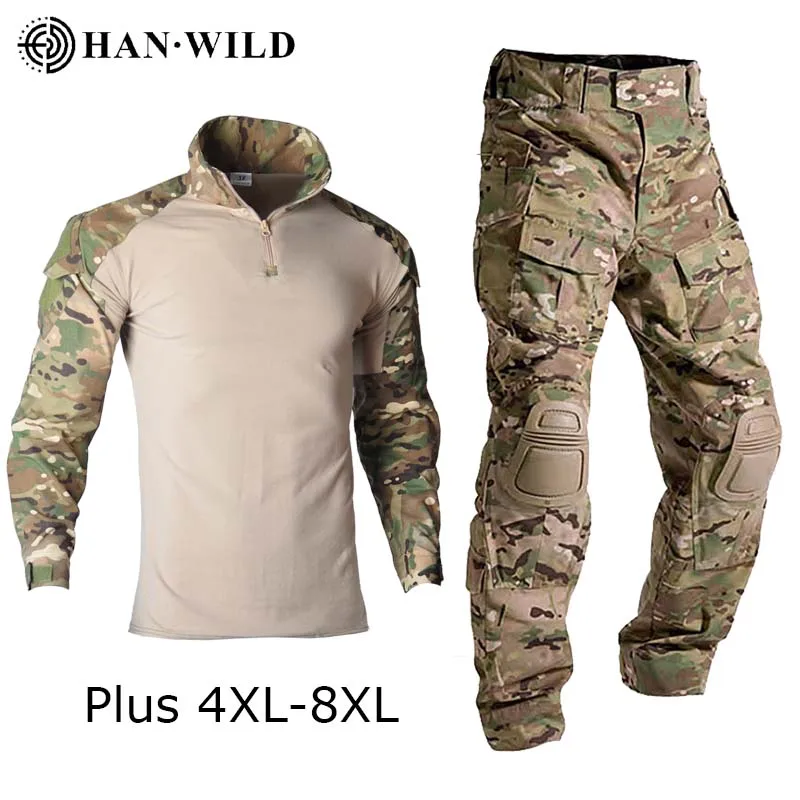 Uniforme de camuflaje táctico para hombre, ropa de entrenamiento de Paintball Airsoft, camisa de combate o pantalones Cargo con almohadillas Plus 8xl
