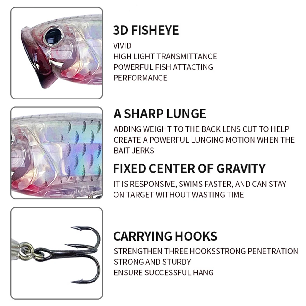 Señuelos de pesca flotantes Popper Wobbler Topwater, cebo duro Artificial Jerkbait, accesorios de pesca de agua de mar, lubina PP128, 7cm, 8,5g - imagen 5