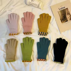 Guantes de pantalla táctil de Color sólido Ins, guantes elásticos gruesos para mantener el calor, guantes suaves con dedos completos para invierno y exteriores