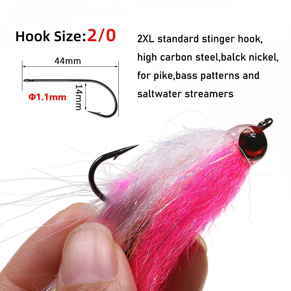 Ellllv 5,5 ′′ Streamer Pike Fly Grizzly Saddle Hackle ojos 3D 2/0 Stinger Hook Big Baitfish señuelo para lubina especie de agua salada almizclada - imagen 4