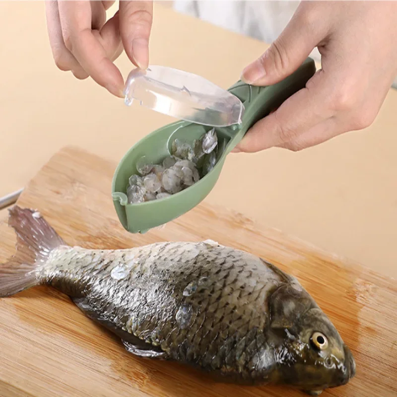 Herramienta de Pesca para cocina casera, aparejos de Pesca, ralladores de escamas de pescado, raspador, herramienta de limpieza de pescado, dispositivo de escamas de raspado con cubierta - imagen 4