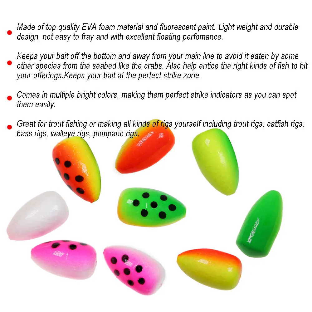 ICERIO 20 piezas flotador de espuma de bala ovalada, boyas Bobber de agua salada para pesca con mosca, indicador de huelga, aparejos Pompano, aparejos de trucha, aparejos dorados - imagen 4