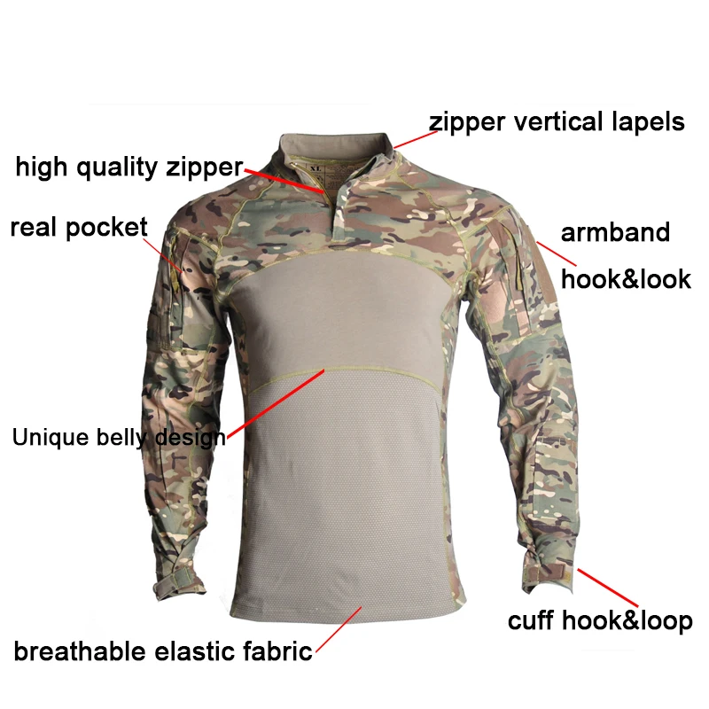 Camisas de caza al aire libre para hombre, camiseta de combate Airsoft con cremallera, camisa ajustada, ropa de caza para hombre, camiseta de pesca - imagen 4