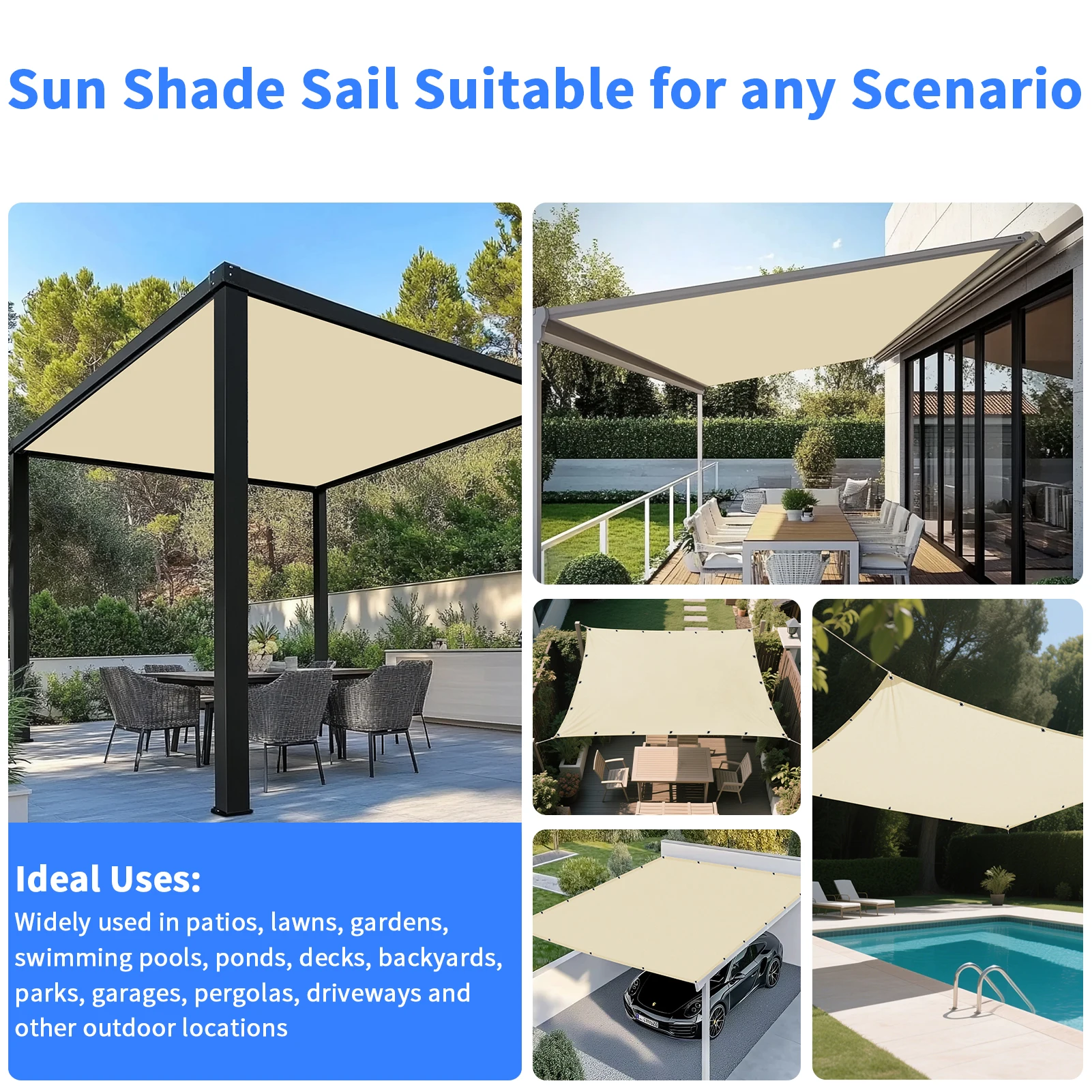 Toldo impermeable 95% bloque UV parasol vela jardín pantalla de privacidad para coche lona cubierta de pérgola dosel refugio solar vela parasol - imagen 5