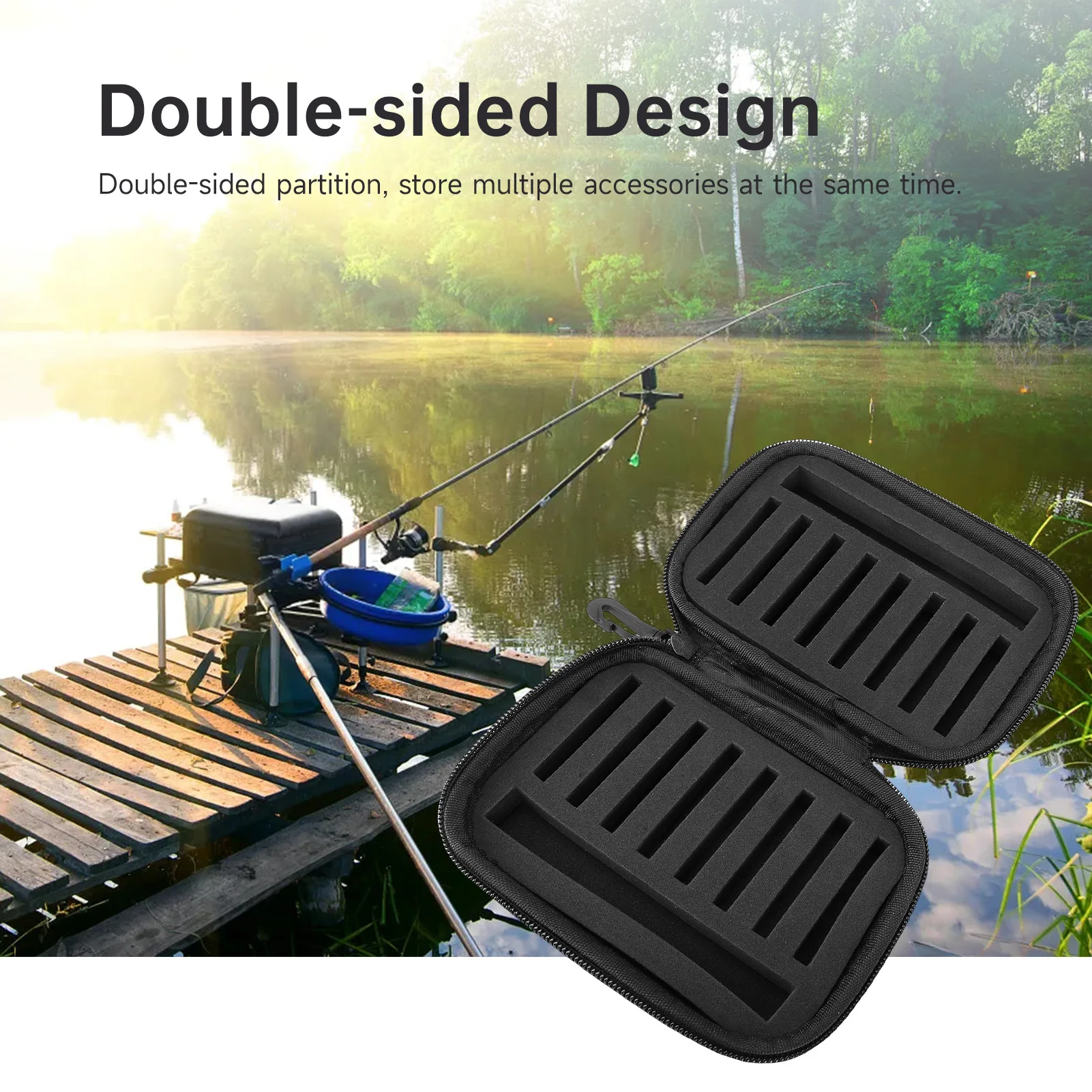 Caja de señuelos de pesca con mosca, bolsa de almacenamiento de aparejos de cebo EVA, diseño de doble cara para fácil acceso, soporte para anzuelos, almacenamiento de señuelos de pesca